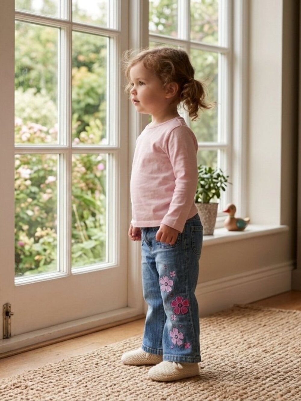 Skechers Toddler Girls Floral Embroidered Jeans 18 months snap zipper pockets